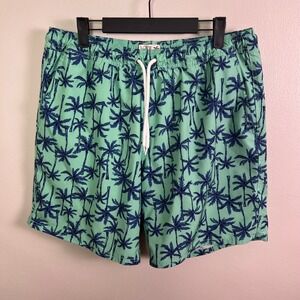 J.Crew Flex Swim Trunks Mens Large Mint Green Navy Palm Tree Print Mesh Lined